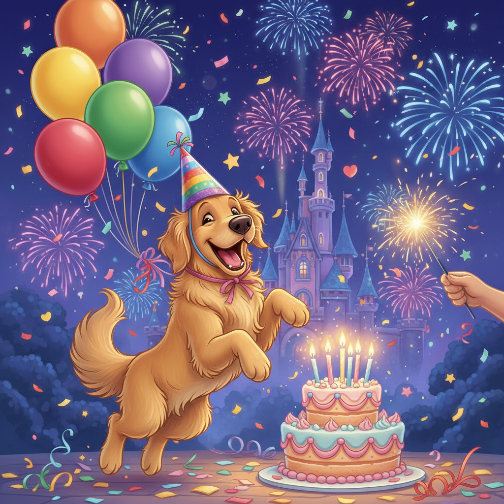Birthday Celebration - Disney Golden Retriever